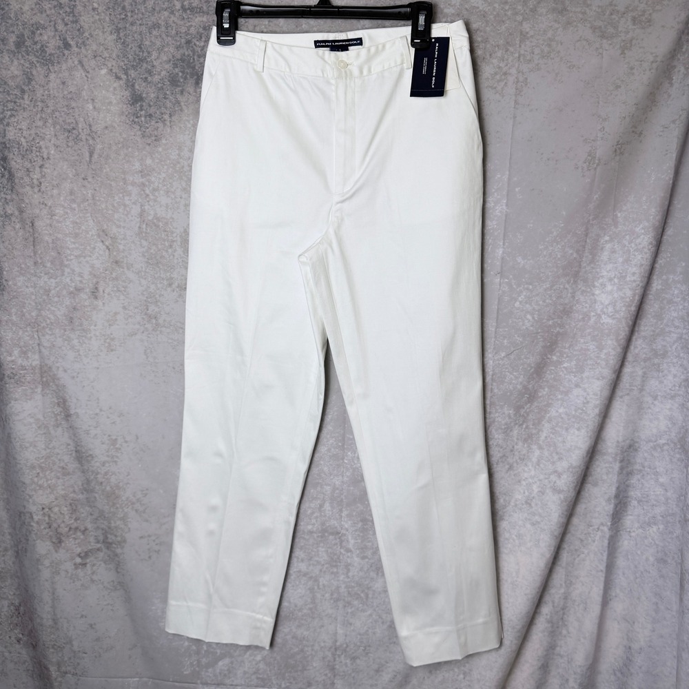 Ralph Lauren Golf Women's White Cotton Flat Front Pants Sz 6 NWT w imperfections